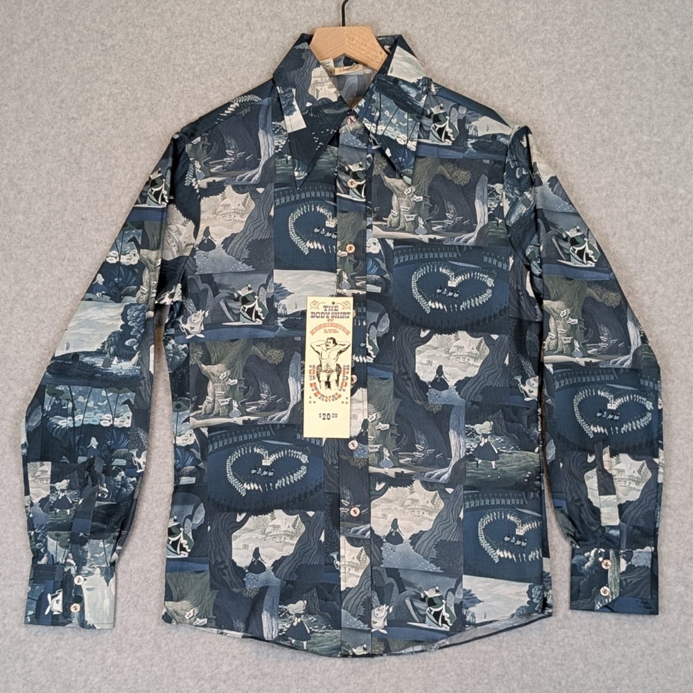 Vintage 70's NWT Kennington Disney Shirt Men's Medium Alice Wonderland Disco AOP